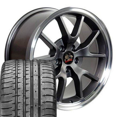 FR500 Style Wheels and Tires with Machined Lip Fits Mustang (R) - Anthracite18x9 Set of 4 Replica OE Wheels / Wheel1x 9472144
