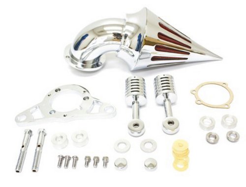 Chrome Billet Aluminum Cone Spike Air Cleaner Filter Kit Fit For Harley Davidson Softail Night Train, Fat Boy, Cross Bones, Dyna, Super Glide, Street Bob, Low Rider, Fat Bob, Wide Glide, Touring, Road King, Street Glide, Road Glide, Electra Glide, Softail & Cross Bones Softail Cruiser Intake Filter Motorcycle (2001-2009) Touchup Paint Meizhoushi MZS13-MTF13-09-A019