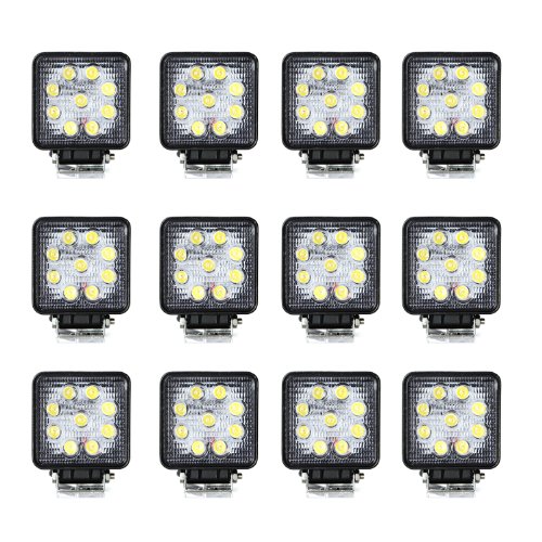 Masione 5INCH 27W 9-LED-3W Flood Offroads Yacht Boat Waterproof Work Light Lamp 12V 24V (12 Pack, 27W Square, Flood Beam) Lighting Masione 27w Flood Light Square