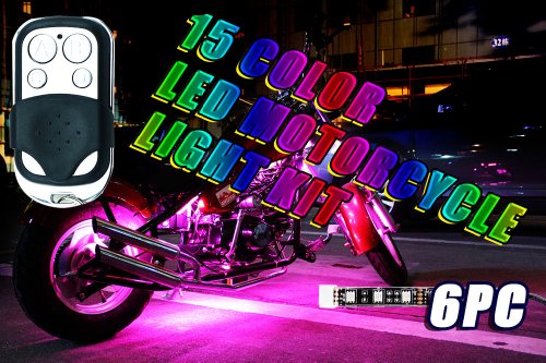 6PC 15 COLOR RGB LED MOTORCYCLE LIGHT KIT REMOTE CONTROL 6 LEDS PER STRIP MILLION COLORS Accessory Light Kits LEXIN LEXIN