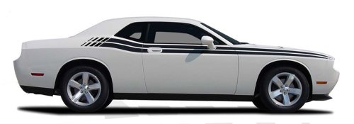 DUAL : 2011-2014 Dodge Challenger DUAL Side Mid Body Line Strobe Style Vinyl Graphic Decal Stripes (Fits SE SXT SRT RT RALLYE ALL MODELS) (Color-3M 02 Gloss Black) Decals MoProAuto Pro Design Series PDS164402