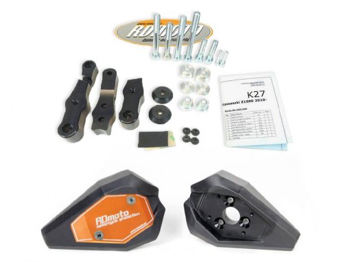 Kawasaki ER-6N Ninja 650R 2006-2008 RD Moto Crash Frame Sliders Protectors With Full Mounting Kit SL01 Blk/Org Frame Guards IRC K7S-SL01K-O