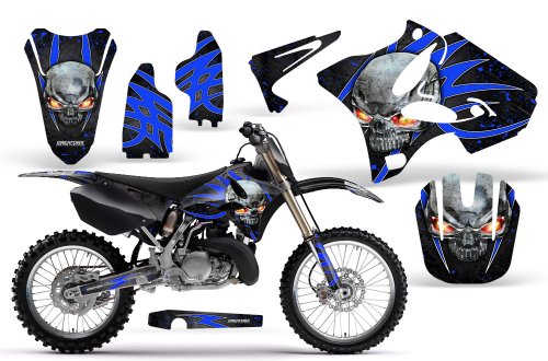 CreatorX Yamaha Yz125 Yz250 2 Stroke Graphics Kit Decals Skulls N Bolts Solid Blue Black Decals CREATORX CXAMZ005551