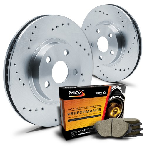 Max KT025021 Front Silver Cross-Drilled Rotors and Ceramic Pads One-Click Brake Kit Brake Kits Max Advanced Brakes KT025021