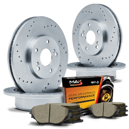 Max KT080423 Front + Rear Silver Cross-Drilled Rotors and Ceramic Pads One-Click Brake Kit Brake Kits Max Advanced Brakes KT080423