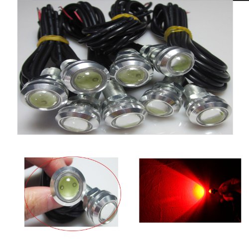LEMONBEST Universal LED DRL Eagle Eye Light Car Motorcycle Fog Daytime Running 3W Colorful Backup Lamp 18mm Small light for Vehicles (8 pcs, Red in silver cover) Lighting Lemonbest® C0152