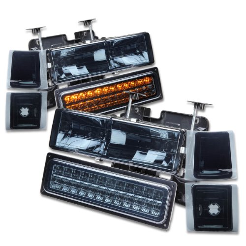 Auto Dynasty ADHLOH8PC1094LEDSM Smoke Replacement Headlight/LED Bumper/Corner Lamp Kit Exterior Accessories Auto Dynasty AD-HL-OH-8P-C1094-LED-SM