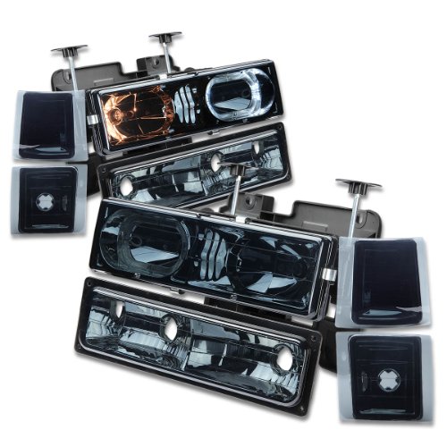 Auto Dynasty Smoke Halo Headlight/Bumper/Corner 8-PC Lamp Kit For 94-97 GMC 1500/2500 Suburban GMT 400/800 Exterior Accessories Auto Dynasty AD-HL-HA-8P-C1094-SM