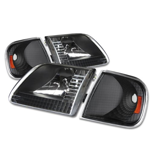 Auto Dynasty Black Replacement Headlight Amber Reflector Lamp Cover Kit Fits Ford 97-03 F-150/02 Expedition Exterior Accessories Auto Dynasty AD-HL-OH-F15097-4P-BK-AM