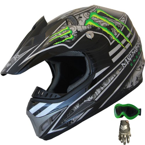 DOT ATV Motocross Helmet Combo 405_161 Green/flat black+gloves+goggles (M) Helmets X4 405