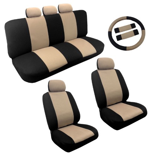 Dual Color Tan/Black Two Tone Car Seat Covers Steering Wheel Set 14pc Racing For Subaru Impreza Accessories Unique Imports 617390861618