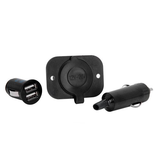 12V 24V Waterproof Dual USB Adapter Cigarette Lighter Charger Power Outlet Plug Socket Kit For Standard Naked Street Touring Chopper Bike Cigarette Lighter & Parts Astra Depot E08-026-AAA-2