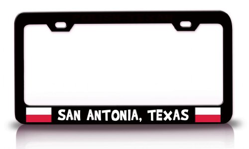 POLISH TEXAN SAN ANTONIA, TEXAS Polish Steel Metal Black License Plate Frame Frames Tag Xpress fexc0003896888