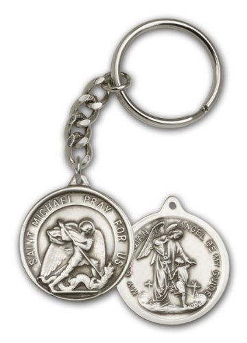 Antique Silver Tone St. Michael the Archangel Keychain Key Chains bliss 0201RSRCS