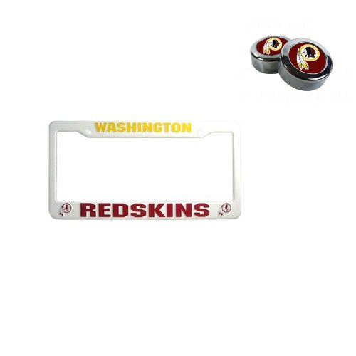 A set of 3 Piece Automotive Gift Set: 1 Plastic Tag License Plate Frame and 2 Chrome Screw Caps - Washington Redskins Frames MULIT-B LP10N+MS08NREDSKINS