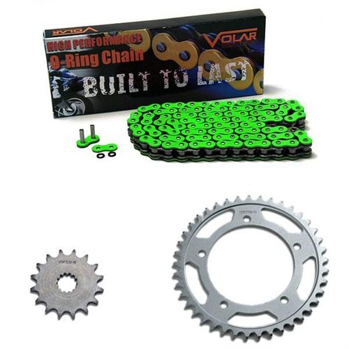 1990-2013 Kawasaki KL650 KLR650 O-Ring Chain and Sprocket Kit - Green Chain & Sprocket Kits Volar Motorsport, Inc JTF511-15+JTR487-43+520x106-O-Green-1
