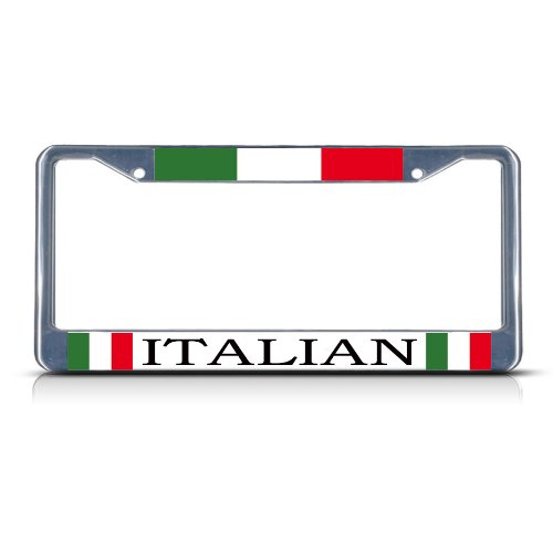 ITALY ITALIAN ITALIANO Chrome Heavy Duty Metal License Plate Frame Frames Fastasticdeals FRCUSFLAG0120_NCRM