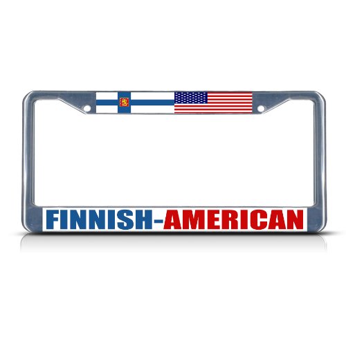FINNISH AMERICAN Chrome Heavy Duty Metal License Plate Frame Tag Border Frames Fastasticdeals FRFLAGAM086_NCRM