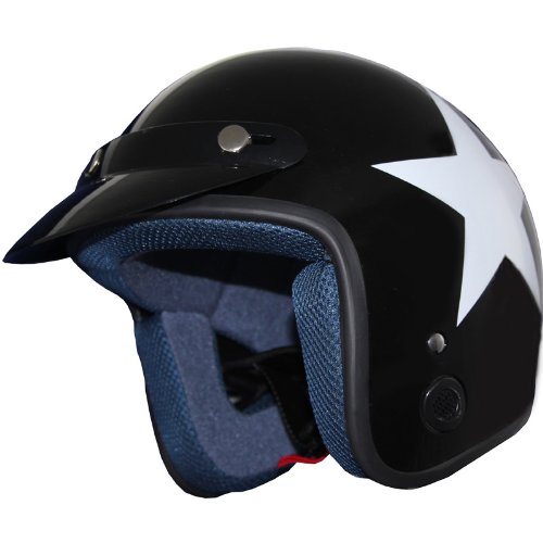 Vintage Open Face Motorcycle Scooter Helmet DOT Star Black 173 (M) Helmets X4 301