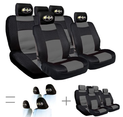 New Bundled Batman Camouflage Sleek and Elegant Design Universal Size Mesh and Synthetic Leather Car Seat Covers and 4X Headrest Covers Set Complete Front and Rear Covers Black and Grey Color Plus 4X Batman Camouflage Headrest Covers Accessories Yupbizauto 4032003