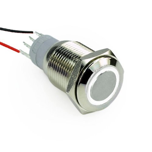 SMAKN 16mm 12v WHITE Illuminated LED Self Locking Stainless Steel Push Button Switch for Car SUV Vans Truck Boat Refitting Interior Lighting Klaxon Horn Pushbutton Switches SMAKN