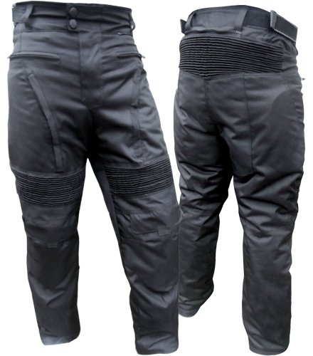 Mens Black Motorcycle Waterproof Pants Removable Ce Armor Approved En-1621-1 (42 Short) Pants & Chaps Biker Gear ct101