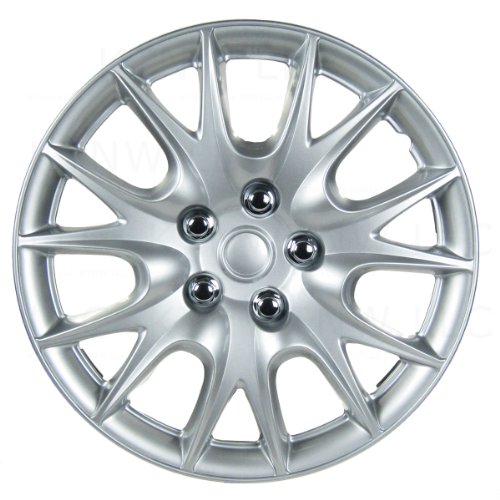 Four ABS Plastic Silver Colored Hubcaps - 14 Inch Diameter Hubcaps K-T Industries WH01KT950S14