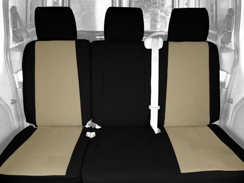 CalTrend Rear Row 60/40 Split Bench Custom Fit Seat Cover for Select Honda Fit Models - I Can't Believe It's Not Leather (Sandstone Insert with Black Trim) Accessories CalTrend HD148-05LB