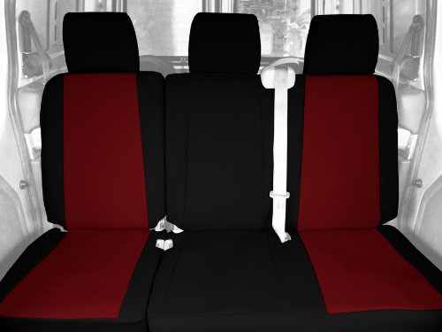 CalTrend Rear Row Solid Back and 60/40 Cushion Custom Fit Seat Cover for Select Ford F-150 Models - I Can't Believe It's Not Leather (Red Insert with Black Trim) Accessories CalTrend FD388-02LB