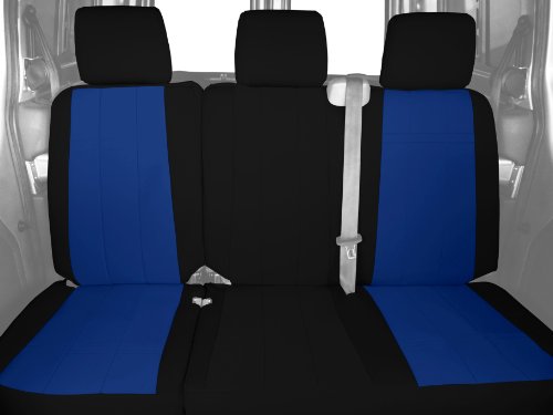 CalTrend Rear Row 60/40 Split Back and Solid Cushion Custom Fit Seat Cover for Select Chevrolet Malibu Models - Neoprene (Blue Insert with Black Trim) Accessories CalTrend CV507-04PP