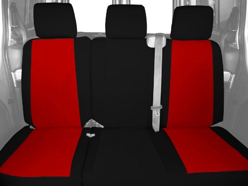 CalTrend Rear Row 60/40 Split Back and Solid Cushion Custom Fit Seat Cover for Select Nissan Leaf Models - Neoprene (Red Insert with Black Trim) Accessories CalTrend NS148-02PP