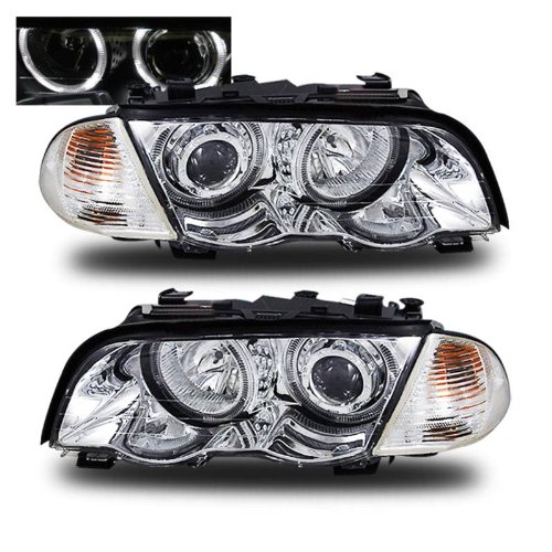 SPPC Projector Headlights. W/ C. L Halo Chrome Amber For BMW 3 Series E46 4 Door - Passenger and Driver Side Headlight Assemblies SPPC 02-AZ-B398-PCC-R-4D