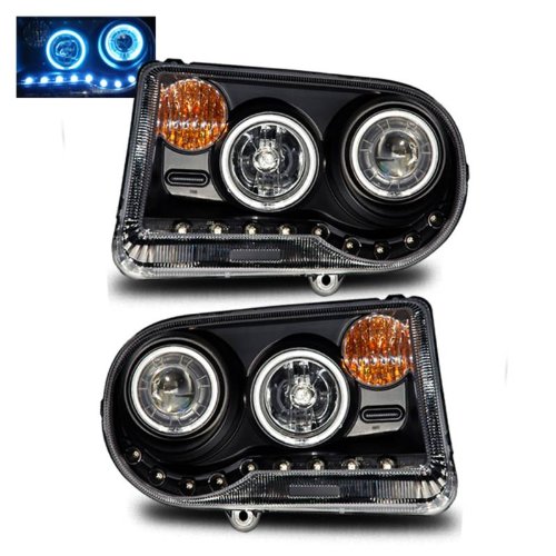 SPPC Projector Headlights G2 L.E.D Black (CCFL Halo) (W/O Hid) For Chrysler 300C - Passenger and Driver Side Headlight Assemblies SPPC 02-AZ-CHR305-G2-PBC-RF