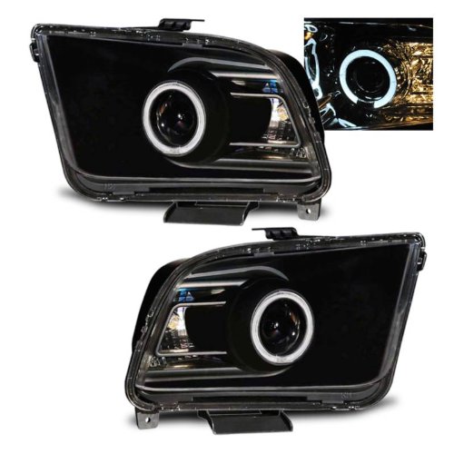 SPPC Projector Headlights Halo Black (2010 Style) For Ford Mustang - Passenger and Driver Side Headlight Assemblies SPPC 02-AZ-FM05-PBC-R