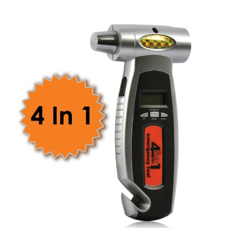 Digital Tire Pressure Gauge by Tire-Pro- 4 In 1 Safety Tool - Emergency Window Breaker - Seat Belt Cutter - LED Light - Motorcycle - Truck - Car - RV - Extend Tire Life - Increase Gas Mileage - Durable Construction - Quick Easy To Use Digital Tire Pressure Gauges