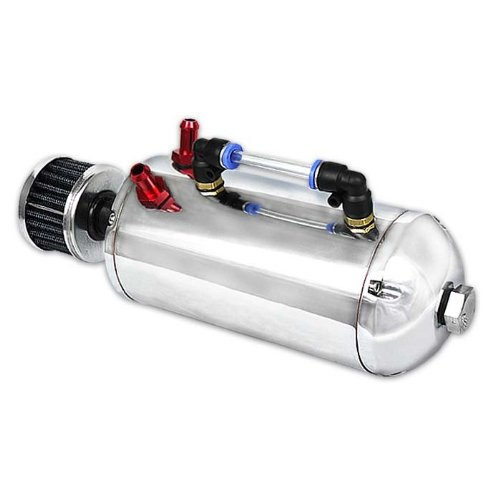 Universal Chrome Polish Billet Aluminum Oil Catch Reservoir Breather Tank+Silver Air Filter Oil Tanks Generic UR-OCT-AF-SL