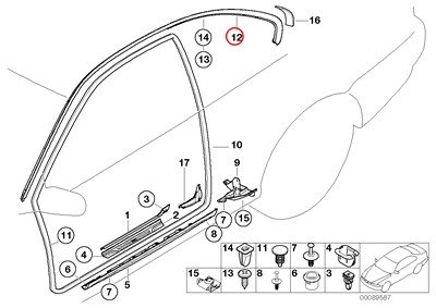BMW Genuine Edge Rocker Covering Side Frame Left Finisher Black 323Ci 325Ci 328Ci 330Ci M3 Body BMW BMW7003935