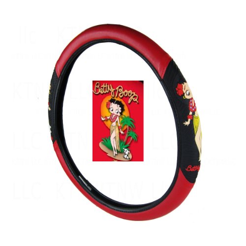 Officially Licensed Universal Fit Two Logo Synthetic Leather Steering Wheel Cover - Betty Boop Aloha Automobilia Plasticolor 006419
