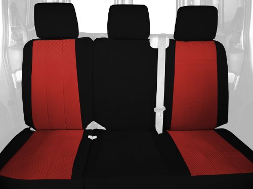 CalTrend Rear Row 60/40 Split Back and Solid Cushion Custom Fit Seat Cover for Select Chevrolet Cavalier Models - Carbon Fiber (Red Insert with Black Trim) Accessories CalTrend CV353-02FC