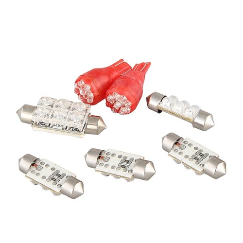 7 Assorted Red LED T10 + Festoon Interior Light Bulb Lamp for Golf Electrical Epower Mall BK409