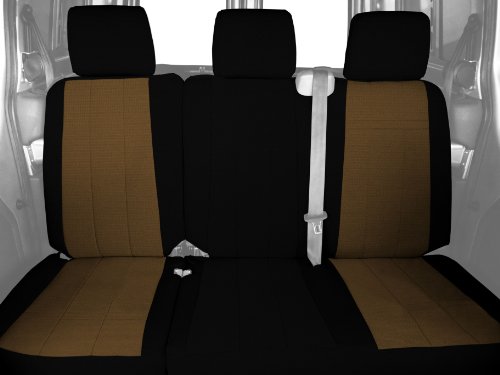 CalTrend Rear Row 60/40 Split Back and Solid Cushion Custom Fit Seat Cover for Select Chevrolet Equinox/GMC Terrain Models - SportsTex (Beige Insert with Black Trim) Accessories CalTrend CV461-06GG