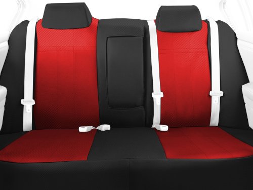 CalTrend Rear Row 40/60 Split Bench Custom Fit Seat Cover for Select Jeep Wrangler Models - Carbon Fiber (Red Insert with Black Trim) Accessories CalTrend JP181-02FC