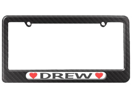 Drew Love with Hearts License Plate Tag Frame - Carbon Fiber Patterned Finish Frames Graphics and More LP0768_CarbonFiber