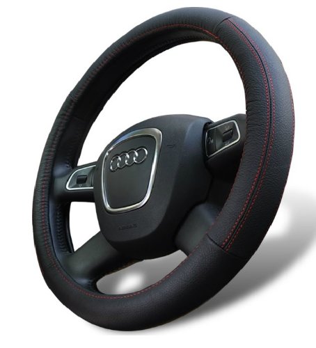 Universal Fit Leather Steering Wheel Cover Larger Size in Black Steering Accessories D.D 888-SWC-bk-L