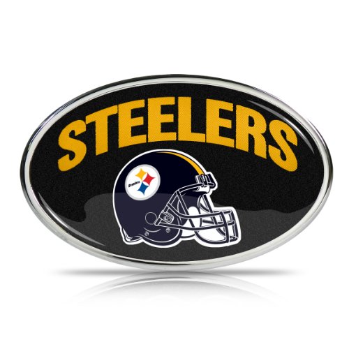 NFL Pittsburgh Steelers 3D Domed Glitter Oval Metal Emblem Emblems CarBeyondStore ST-35024-EMB