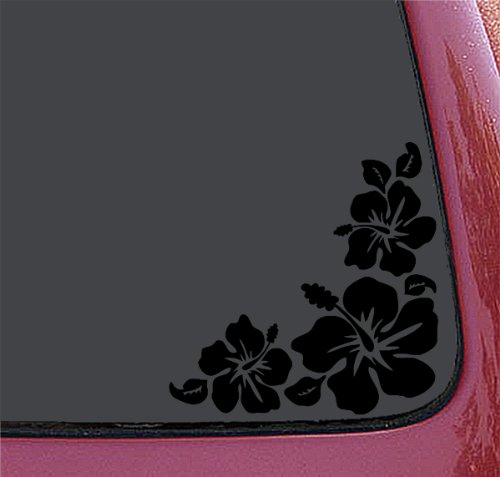 Hibiscus Corner Design 1 - Car Vinyl Decal Sticker - (5.5w x 5.5h) (Color Variations Available) (Right, Black) Decals Yadda-Yadda Design Co. CAR