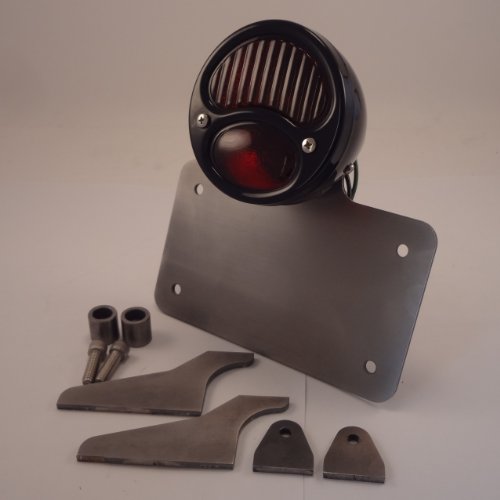 Motorcycle License Plate Bracket with BLACK Model A Tail Light - Horizontal Fasteners Billet Proof Designs BLDR_LP_HOR_MODELA_BLK