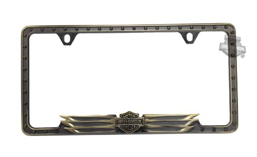 Harley-Davidson Antique Bronzed 3D B&S Within Dual Stylized Wings Bottom License Frame Frames Harley-Davidson HDLFCB274-UF