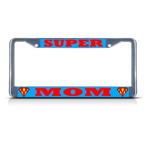 SUPER MOM Mother's Day Gift Metal License Plate Frame Tag Border Frames Fastasticdeals FRMD005_NCRM