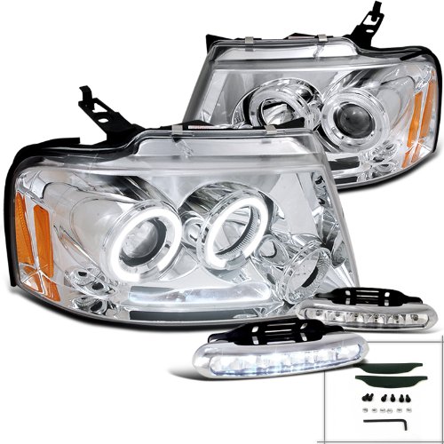 Ford F150 Chrome Halo Projector Headlights w/ LED DRL Fog Lamps Headlight Bulbs Spec-D Tuning L12-2LHPF15004TM